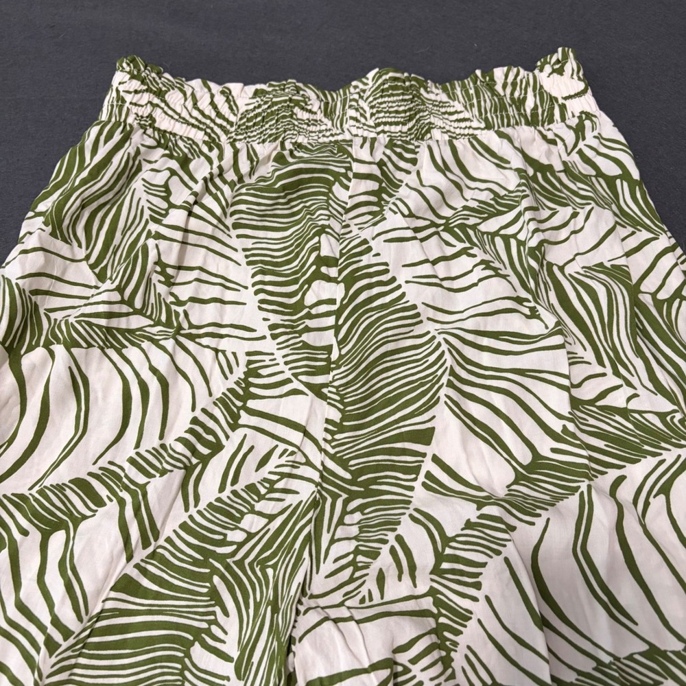 Marled Wide Leg Pants Womens M Green Leaf Print Smocked Waist Travel Pull On - Picture 6 of 6